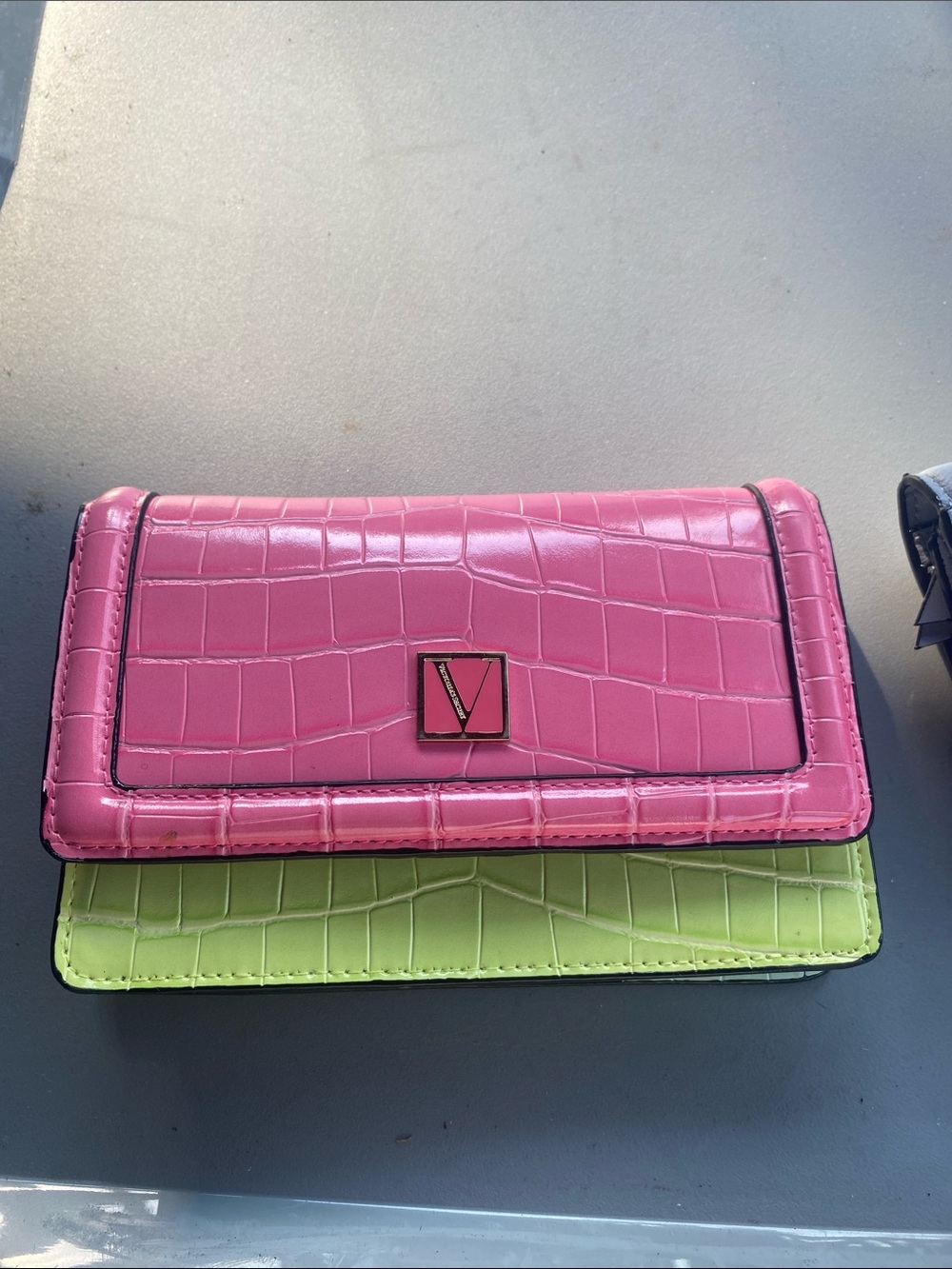 Victoria's Secret Pink and Lime Croc-Embossed Flap Wallet